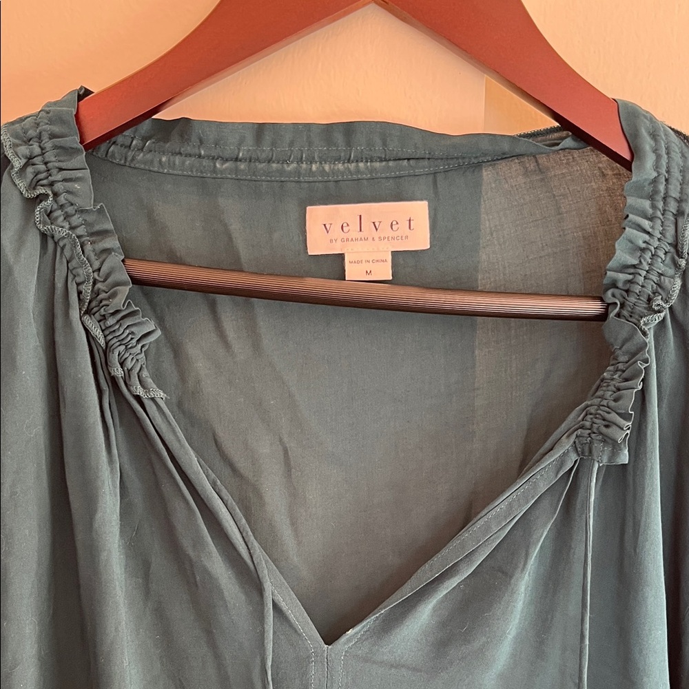 Velvet Deep Green Women's Blouse - Picture 2 of 4